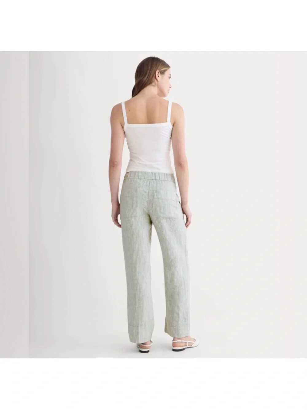 Everlane The Linen Easy Pant in Oil Green White Size M